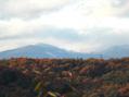 紅葉と冠雪の山々